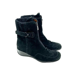 Aquatalia Snow Boots Winter‎ Weatherproof Suede Zip Front Combat Black Size 7.5
